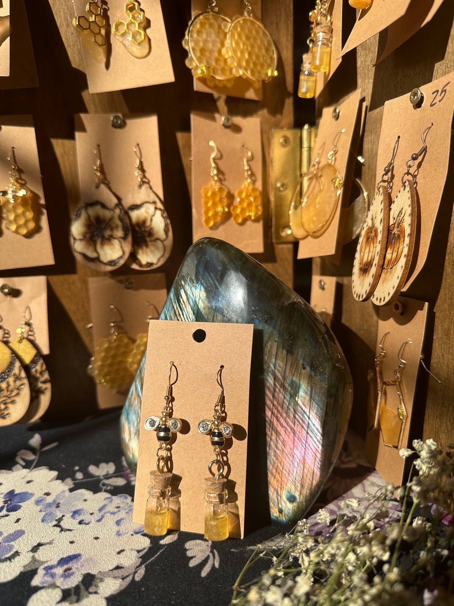 Honey Jar Earrings with Gold Bee