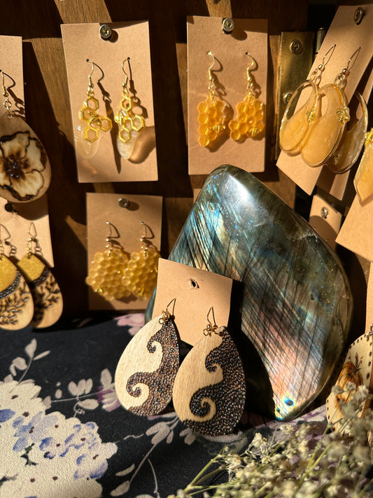 Woodburned Swirl Earrings