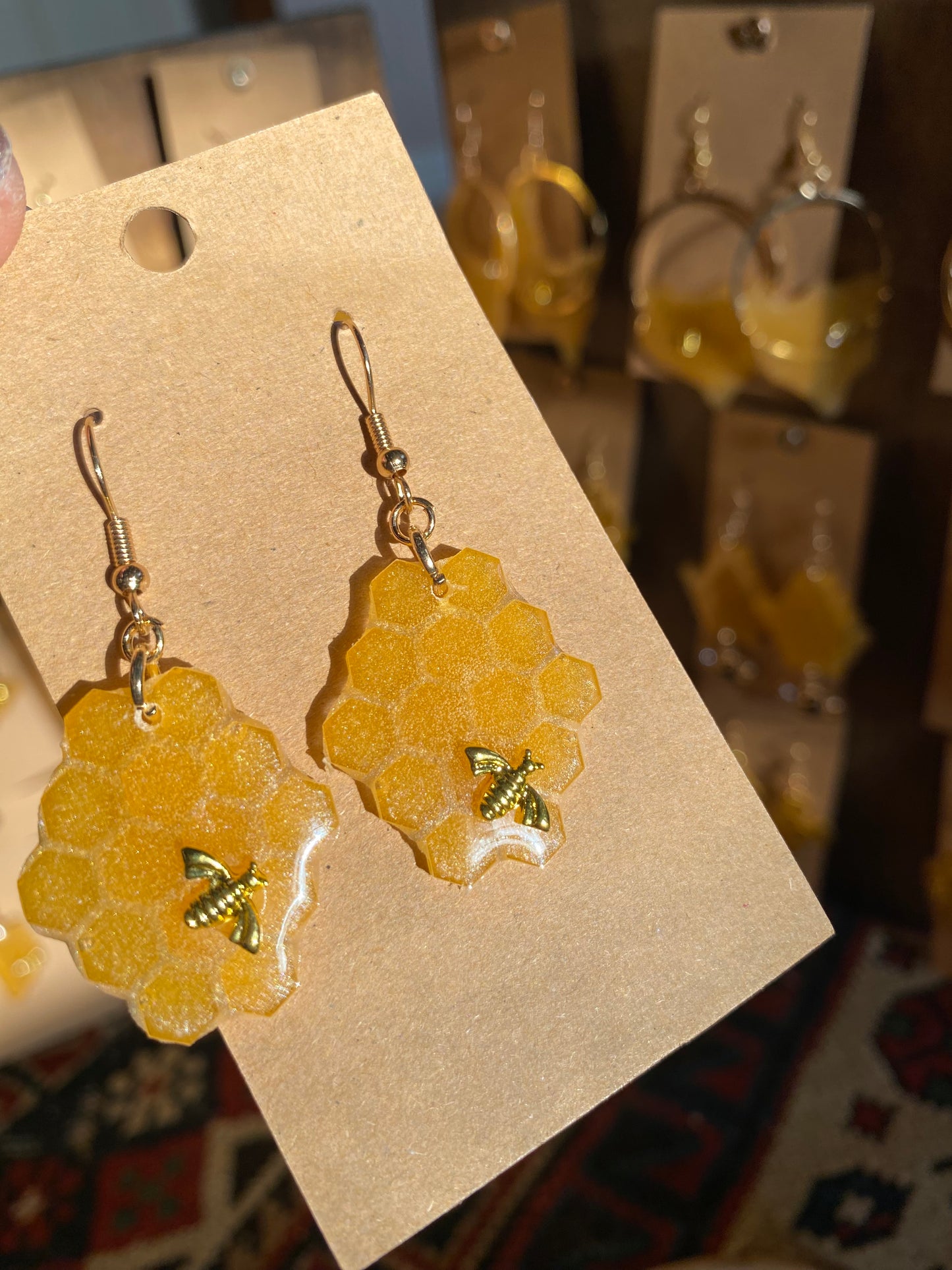 Hexagons with small gold bee