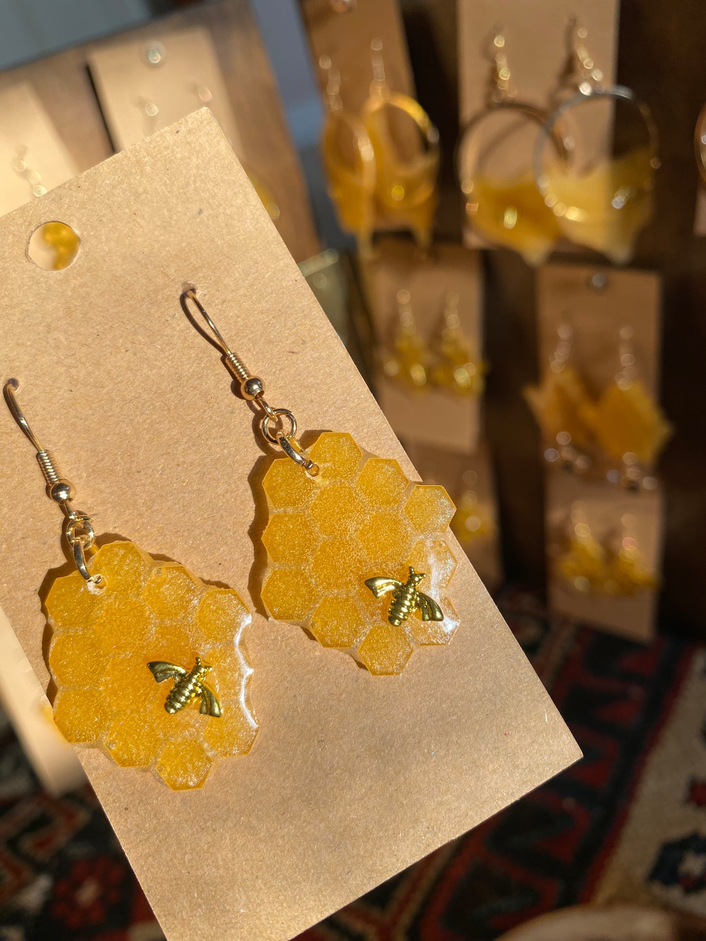 Hexagons with small gold bee